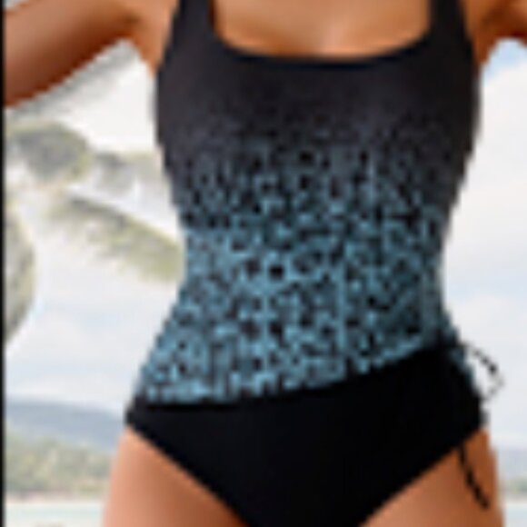Eomenie. 1-piece swimsuit. Tummy Control. Ruched. Leopard/Blue Gradient. S - Picture 7 of 12